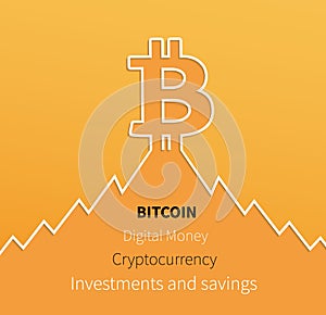 Bitcoin symbol with a graph on top of a mountain