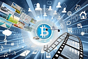 Bitcoin symbol with many objects