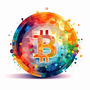 Colorful Bitcoin Art On White Background: A Modern Digital Logo photo