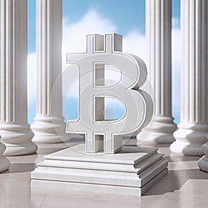 Bitcoin symbol on pedestal with columns