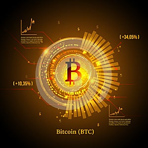 Bitcoin symbol and price chart. Cryptocurrency concept. Futuristic vector design