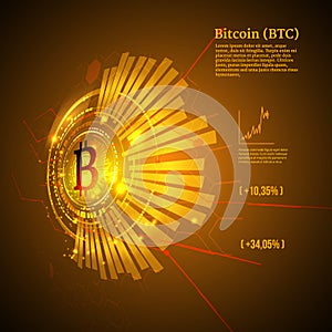 Bitcoin symbol and price chart. Cryptocurrency concept. Futuristic vector design