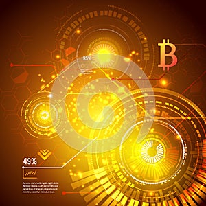 Bitcoin symbol and price chart. Cryptocurrency concept. Futuristic vector design