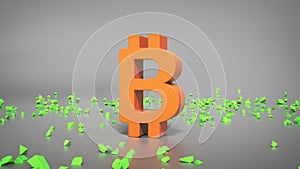Bitcoin symbol and shatters 3D render illustration