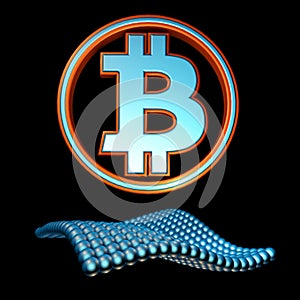 Bitcoin symbol with sphere wave black background