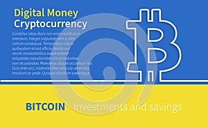 Bitcoin symbol with Ukraine flag colors background