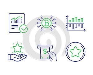 Bitcoin system, Diagram chart and Loyalty program icons set. Vector