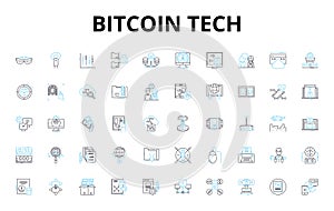 Bitcoin tech linear icons set. Cryptocurrency, Blockchain, Mining, Node, Hashrate, Satoshi, Digital vector symbols and