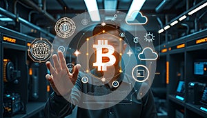 Bitcoin Technology Concept with Person Interacting with Digital Interface