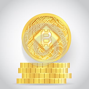 Bitcoin technology digital money internet currency coins stack icon vector illustration
