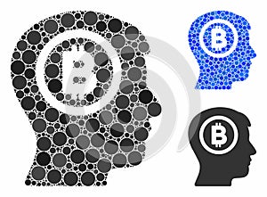 Bitcoin thinking head Mosaic Icon of Circle Dots