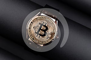 Bitcoin time concept on creative background