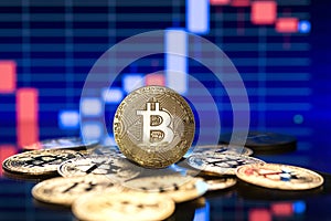 Bitcoin trade graph with coins symbol