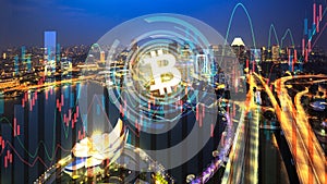 Bitcoin trading exchange stock market investment business graph on city photo