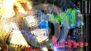 Bitcoin trading exchange stock market investment, forex with trend of graph, price and candle stick chart trade crypto currency photo