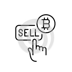 Bitcoin trading terminal app. Finger clicking on sell button. Pixel perfect vector icon