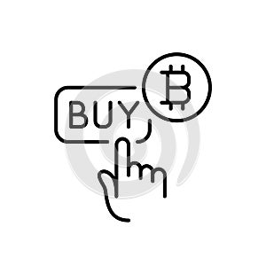 Bitcoin trading terminal app. Making order. Finger clicking on buy button. Pixel perfect, editable stroke icon