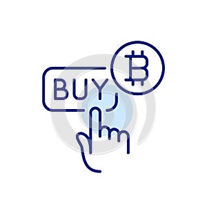 Bitcoin trading terminal app. Making order. Finger clicking on buy button. Pixel perfect vector icon
