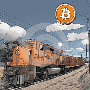 Bitcoin Train. Train travelling. Cryptocurrency. Financial freedom. P2P network. Bullmarket
