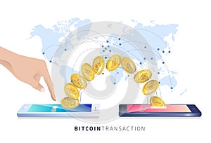 Bitcoin transaction. Vector isometric illustration.