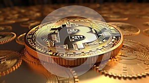 Bitcoin In A Triangular Mountaint Blue Sky. Generative AI