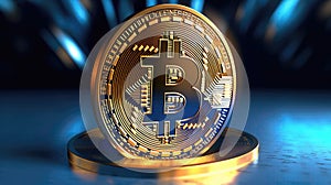 Bitcoin In A Triangular Mountaint Blue Sky. Generative AI