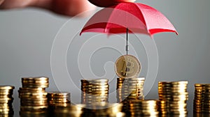 The Bitcoin Under Red Umbrella.AI generated image
