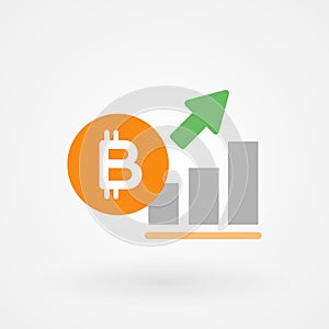 Bitcoin up graph. Crypto currency growth concept. Digital currency increase. Vector illustration, flat design