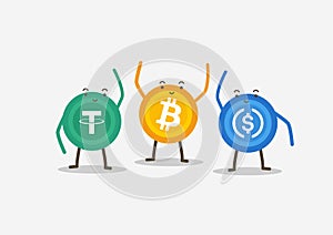 Bitcoin USDT and USDC coin. Cryptocurrency cartoon concept photo