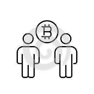 Bitcoin and users. P2p cryptocurrency exchange. Trading and investment. Pixel perfect vector icon