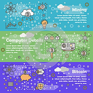 Vector thin line bitcoin web banner template set