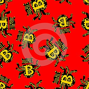 Bitcoin virus bug pattern seamless. Digital currency computer virus background
