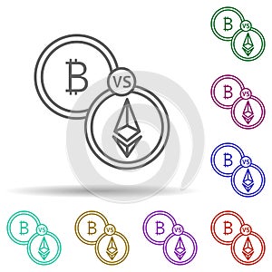 Bitcoin vs ethereum multi color icon. Simple thin line, outline vector of bitcoin blockchain icons for ui and ux, website or