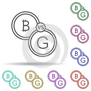 Bitcoin vs gold multi color icon. Simple thin line, outline vector of bitcoin blockchain icons for ui and ux, website or mobile