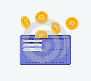 Bitcoin wallet icon sign with etherium coins falling in wallet