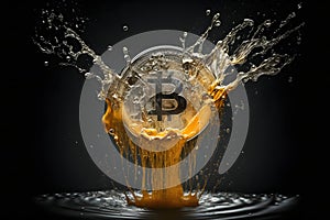 Bitcoin water splash. Generative AI