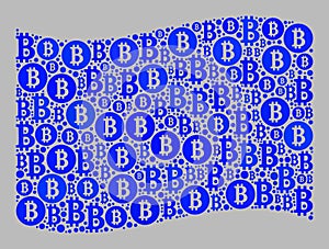 Bitcoin Waving Blue Flag - Mosaic with Bitcoin Currency Icons