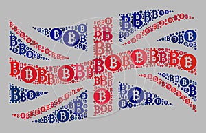 Bitcoin Waving Great Britain Flag - Mosaic of Bitcoin Currency Icons