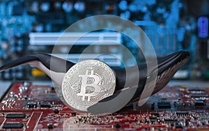 Bitcoin Whale Holder on Intergrated Circuit Concept photo