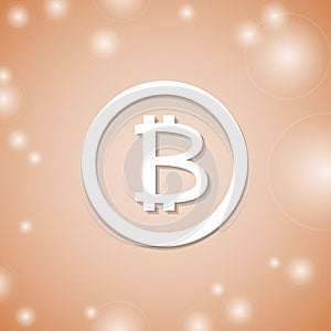 Bitcoin white icon on orange background. Crypto currency money.