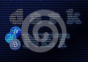 Word darknet and bitcoin on binary background