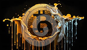 Bitcoin yellow dye splash. Generative AI