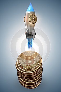 The bitcoins in blockchain cryptocurrency concept - 3 rendering