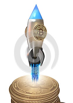 Bitcoins in blockchain cryptocurrency concept - 3 rendering