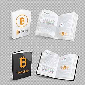 Bitcoins books on transparent background
