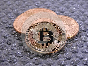 Bitcoins on bubble Background