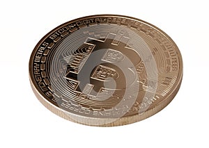 Bitcoins Close-up isolated on white