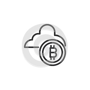 Bitcoins with cloud computing outline icon