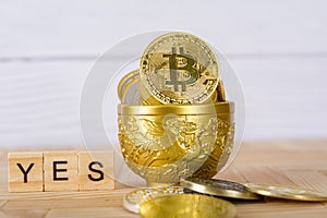 Bitcoins cryptocurrency Yes concept. photo