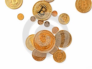 Bitcoins isolated on white background Computer generated 3D photo rendering